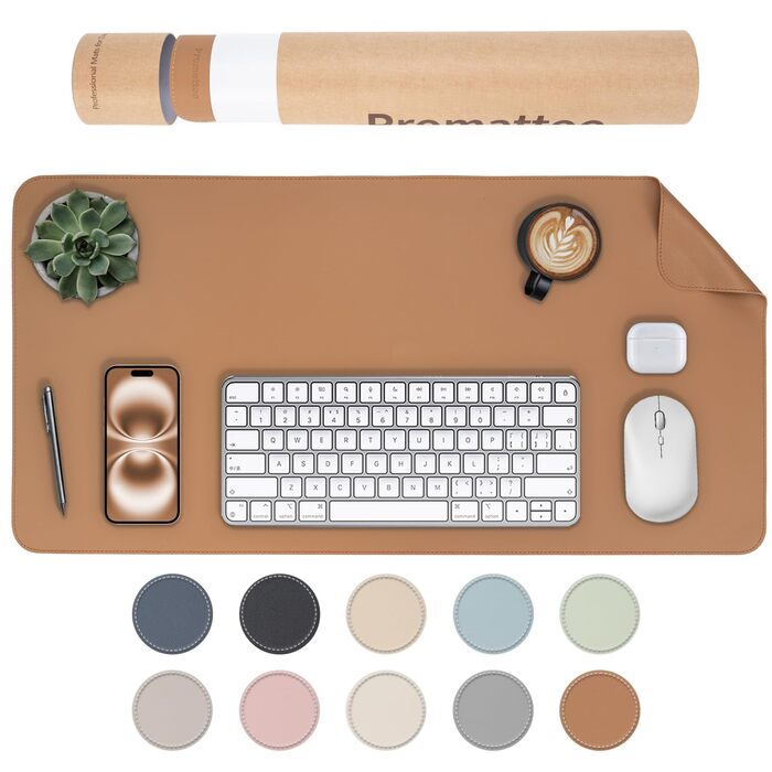 Офісний килимок для столу XXL з екошкіри: нековзний, водостійкий, карамельний (90x45 см) - ідеально для ноутбука, офісу та дому