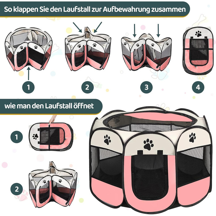 Складана переносна клітка-вольєр для собак та котів, 74x74x43 см (Рожева)