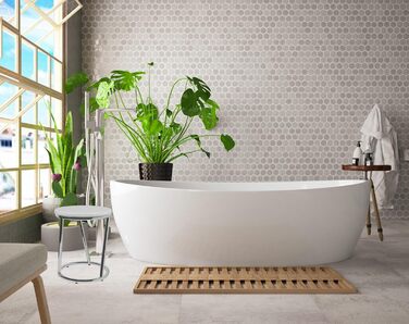 Libaro Footstool Salina, Metal Chrome Shiny, Round Seat Stool, White Stool in the Design of Bar Stool Barstool, as a Kitchen Stool, Step Stool or Bench in the Hallway, High Toilet Stool for Adults