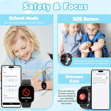 Дитячий розумний годинник 4G GPS з відеодзвінками та SOS, WiFi, крокомір, будильник, ігри, для дівчаток та хлопчиків від 4 років, чорний