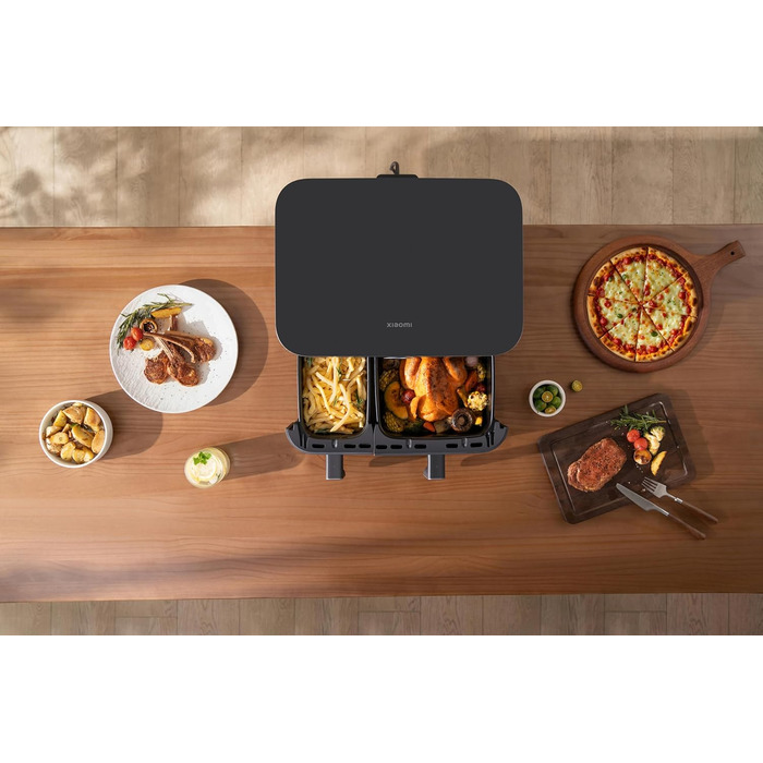 Фритюрниця Xiaomi Dual Zone 10л, 2 камери (3.5л + 6.5л), 230°C, синхронізація, 9 режимів, 2700W, без олії, сенсорне управління, чорна