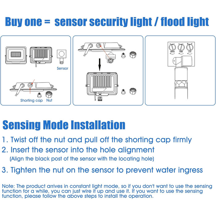 LED Floodlight Outdoor, IP65 Waterproof Outdoor Light LED Floodlight 30000LM Spotlight Floodlight, Outdoor Floodlight for Backyard, Garden, Workshop, Yard, Driveway, Doors, Garage, Hallway (Cool White with Sensor, 50W)