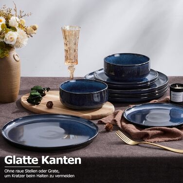 Набір посуду Onader на 6 осіб (18 предметів) - Тарілки, миски, десертні тарілки, кераміка, блакитний, для миття в посудомийній машині