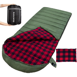 Спальний мішок Keencamp Flanell Warmer для кемпінгу: теплий, бавовняний, для 3-4 сезонів, до -1°C, XXL, 230x90 см (Olive-R-Zip)