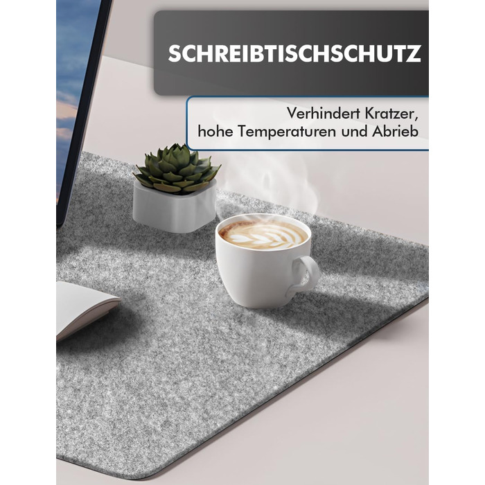 Підкладка для столу з фетру, 100x40 см, сіра. Захист столу для офісу та дому. Нековзна килимок для робочого столу.