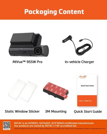 Відеореєстратор Mio MiVue 955W Pro 4K: GPS, Wi-Fi, STARVIS, HDR, Паркувальний режим, 3 роки гарантії