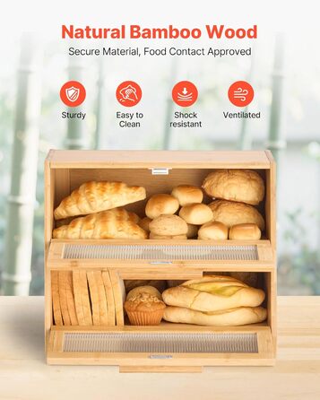 Двошаровий дерев'яний контейнер для хліба VEVOR - Brotkasten з акриловою кришкою для зберігання домашнього хліба