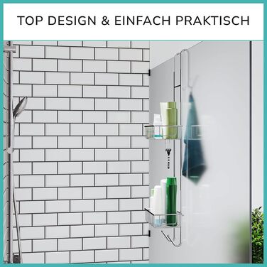 LAAKFELD Hanging Shower Shelf with 3-Layer Anti-Rust Protection incl. Free Razor Holder - 80cm Hanging Shower Shelf for Shower Walls up to 3cm - Hanging Shower Basket without Drilling - Hanging Shelf for Shower