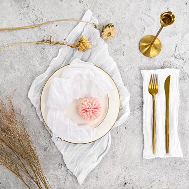 30 Cheesecloth Gauze Napkins, 50 cm, Vintage Boho Fabric Napkins, Bulk Pack for Parties, Weddings, Receptions, Bridal Showers, Table Decorations – White