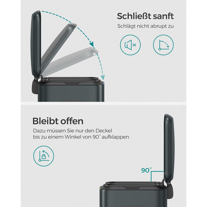 SONGMICS Відро для сміття 40 л з 2 відсіками, 2 x 20 л, з педаллю, з металу, з пластиковим внутрішнім відром, з кришкою, з ручками, Softclose, герметичне, біле LTB40WT (зелено-сіре)