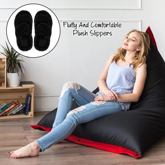 Жіночі тапочки халатні з антиковзким покриттям, теплі, пухнасті, чорного кольору, розмір 38/39 EU