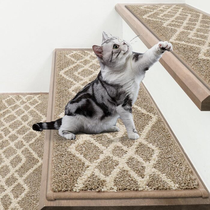 Ковзаючі сходинки для дому COSY HOMEER, 15 шт. (70 x 22 см), антиковзаючі, самоклеючі, машинне прання, 100% поліестер, TPE-підкладка, ідеально для дітей, літніх людей та домашніх тварин, бежевий ромбік