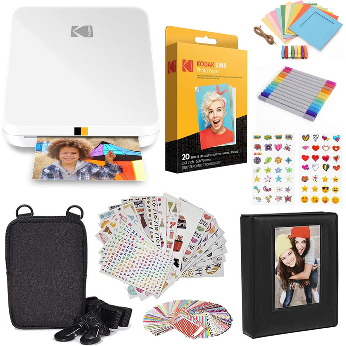 KODAK Step Slim: Портативна камера миттєвого друку - фотографії на плівці 2x3”, підключення Bluetooth, сумісна з iOS та Android, білий (стартовий набір)