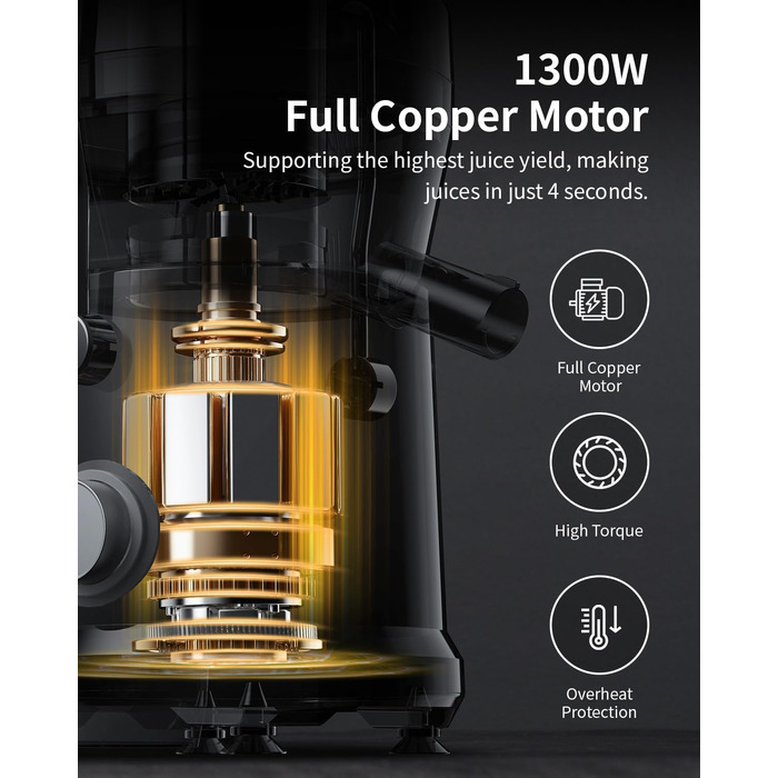 Центрифужна соковижималка GDOR 1300W для овочів та фруктів, широкий завантажувальний отвір 81мм, чаша 1250мл, 3 швидкості, срібляста