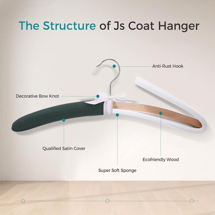 Клітки для одягу JS HANGER з м'якою підкладкою для светрів, 43,2 см, великі, міцні, з сатином, без плечей, для жінок, одягу, весіль, спідньої білизни, 10 шт., (Темно-зелений)