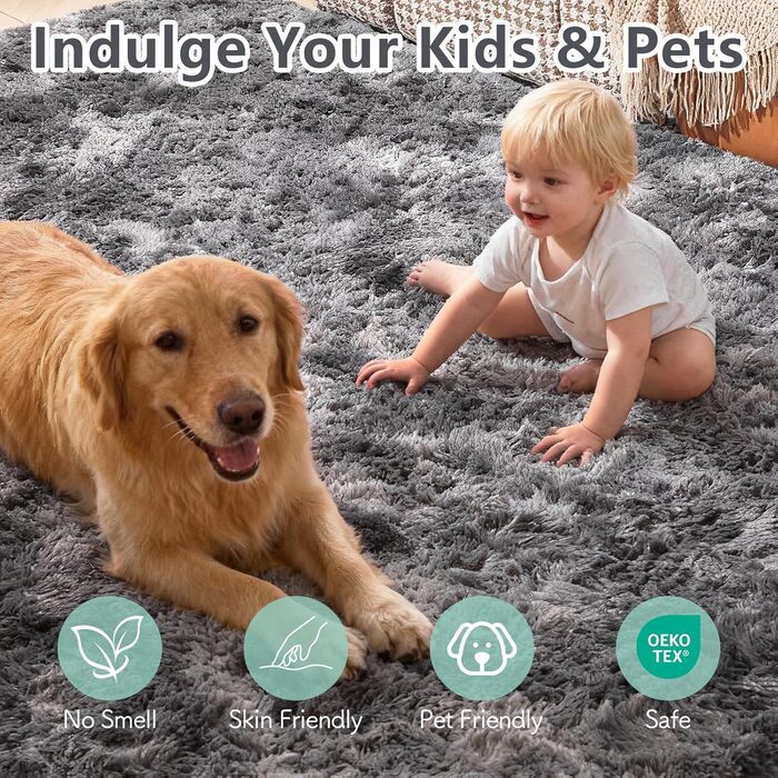 CHOSHOME: М'який килим для спальні/вітальні, сучасний, високий ворс, антиковзаюча підкладка, для дитячої кімнати, шэггі, 90x150 см, 200x290 см (темно-сірий)