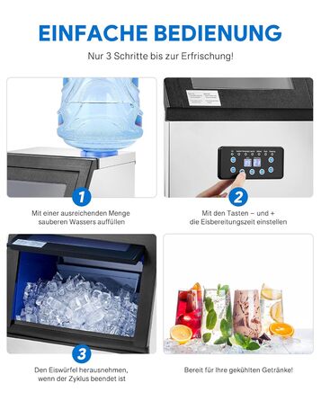 Льодогенератор Wilprep для дому та бізнесу: 22 кг/24 год, самоочищення, LCD-дисплей, нержавіюча сталь