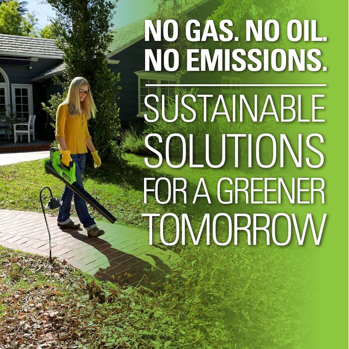 Акумуляторний повітродув Greenworks G40ABK2 з круїз-контролем, швидкість 177 км/год, потік 11,05 м³/хв, 40В 2Аг батарея та зарядний пристрій, гарантія 3 роки