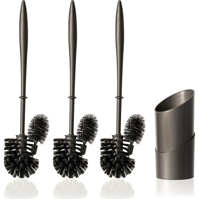 Торгова щітка для унітазу Hausfelder з очищувачем краю, чорна – щітка для прибирання під обідком унітазу з тримачем та 2 запасними щітками, стабільний набір для унітазу з щіткою для краю