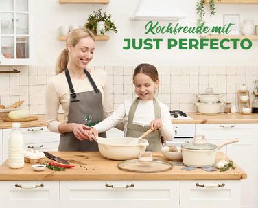 JUST PERFECTO Cookware Set Induction - Frying Pan Set with Lid - Induction Pots Set - Cookware Set without PTFE and PFOA - Induction Cookware Set (15-Piece Beige)
