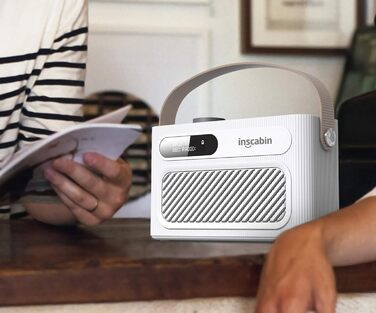 Inscabin M60: Портативне DAB/DAB+ FM-радіо з Bluetooth, стерео та подвійним будильником. Акумуляторний, стильний дизайн (білий)