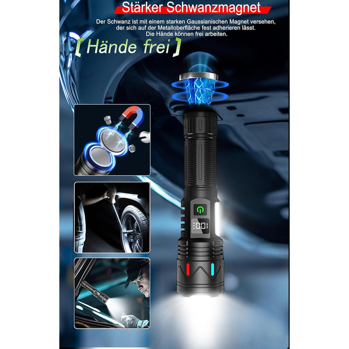 Повторно заряджувана тактична ліхтарик з USB, Zoom, IP67, 11 режимів, 26650 акумулятор для дому, відпочинку, надзвичайних ситуацій та патрулювання