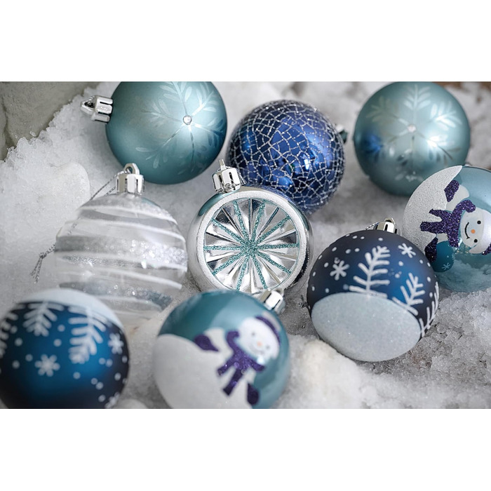 Набір ялинкових прикрас Valery Madelyn, 16 шт, 6 см, червоно-зелено-золота тема (блакитна), з подарунковою упаковкою