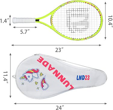 Lunnade Kids Tennis Racket Set - Youth Tennis Racquet for Boys & Girls Ages 3-12 with Cover - 19/21/23/25 Inch Sizes (Yellow, 23 Inch)