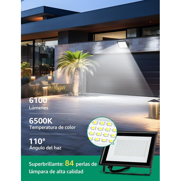 Aigostar LED Flood Light Outdoor Indoor 100W 8700LM Cool White 6500K LED Spotlight Projector IP65 Waterproof LED Outdoor Floodlight for Bright Garden Garage Sports Field Yard Floodlight (70W, 2 pcs)