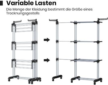 Сушарка для білизни Oak & Tea Turm, 83-200см, XXL, на колесах, 4 яруси, для дому та вулиці (Чорний)