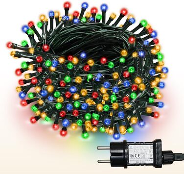 LED гірлянда WISD 23м, 200 LED, багато кольорів - димувана різдвяна ілюмінація на темно-зеленому кабелі з 12 режимами, таймером та EU штекером - для прикраси ялинки, балкона, кімнати, саду. 200 LED