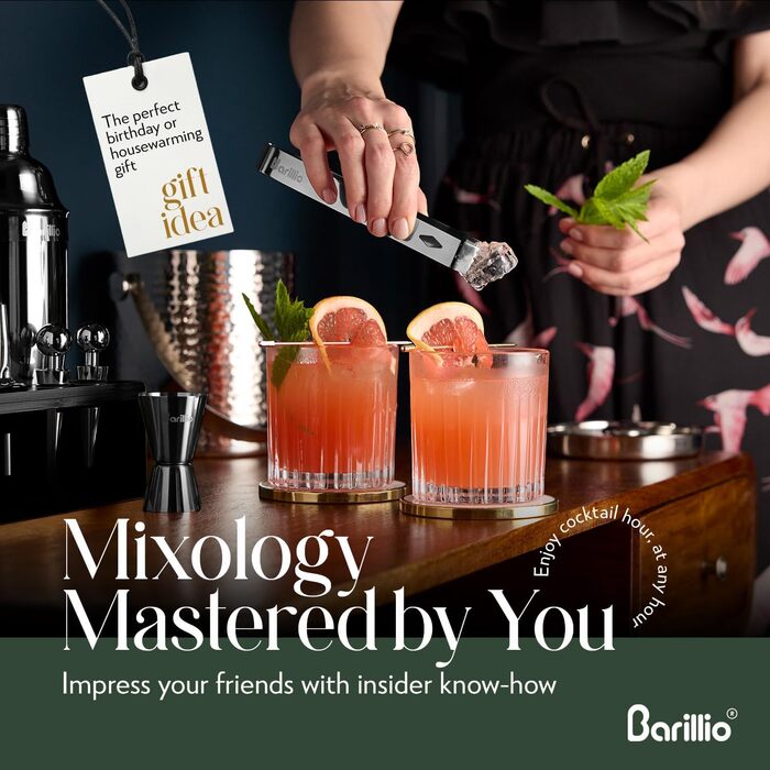 Набір для приготування коктейлів Barillio Schwarzes Barkeeper-Set – Шейкер, міксер, мадлер з нержавіючої сталі та бамбукового підставника