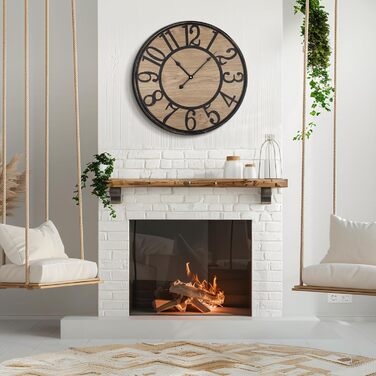 Large Wall Clock Without Ticking, 50 cm / Silent Wood Vintage Wall Clock Retro Battery Operated Modern For Living Room Bedroom, Kitchen, Farmhouse, Office Decoration (24 inches, Antique Bronze Metal - Arabic Numerals)