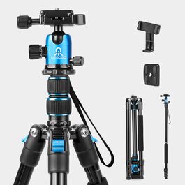 Штатив для камери DSLR та смартфона 195,6 см, алюмінієвий компактний штатив для подорожей з панорамною 360° кулеподібною головкою, 2 QR-платформами та сумкою (синій)