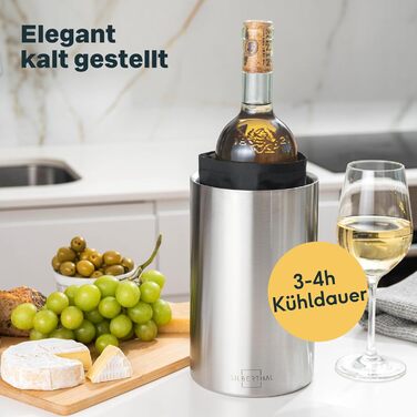 SILBERTHAL Wine Cooler Stainless Steel Double-Walled with 2 Cooling Packs - Active Cooling with Cooling Sleeves - Ideal for White Wine and Rosé