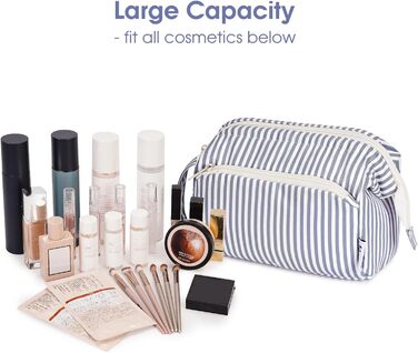 Косметичка жіноча Narwey для подорожей: велика, з широким відкриванням (сіро-блакитна смугаста)