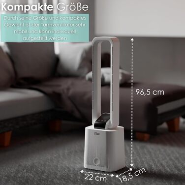 Тиха та потужна колонка-вентилятор Tower Fan з дистанційним керуванням, LED-дисплеєм, 3 режимами та таймером 15 годин (Granada White)