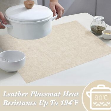 SUEH DESIGN Leather Placemats - Set of 6 Placemats, Washable, Leather-Look, Heat-Resistant PU Faux Leather Placemats for Home, Kitchen, Dining Table, 43cm x 31cm