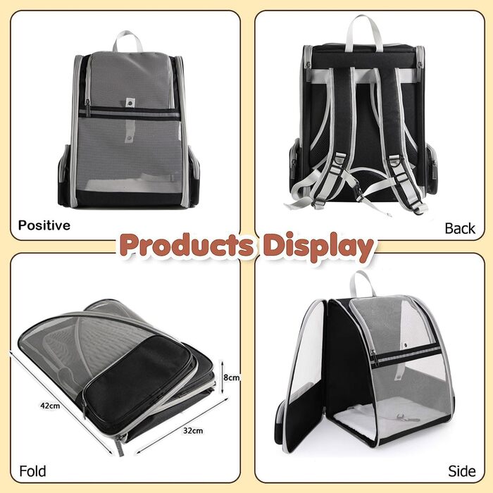 Рюкзак для кота/маленької собаки, чорний. Транспортна переноска для тварин до 8 кг, з вікном та безпечною пов'язкою. Ідеально для прогулянок та подорожей.