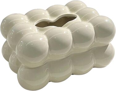 Folpus Cosmetic Tissue Box, Ceramic Tissue Box Lid, 18.5 x 13 x 9 cm, Tissue Box for Bathroom, Bedroom, Dresser, Car, Restaurant, Office, milky white