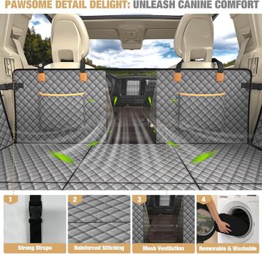 Захист для заднього сидіння автомобіля Lekeinchi для собак - килимок для собак на заднє сидіння з 6 стабільними дерев'яними планками та ременями безпеки - водовідштовхувальний, стійкий до подряпин, запобігає ковзанню, килимок для собак для SUV, вантажівки