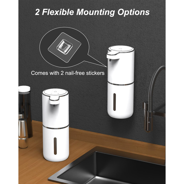 Автоматичний диспенсер для мила Dalugo USB-C, електричний сенсорний дозатор мила з 4 рівнями регулювання, для кухні та ванної кімнати, білий