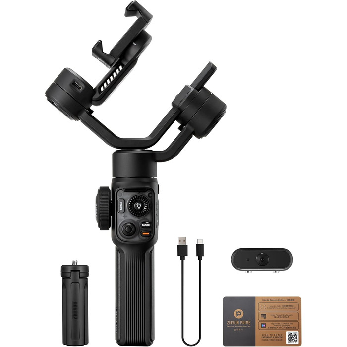 ZHIYUN Smooth-5S AI: Стабілізатор для смартфона з AI, 3-осьовий, зі штативом, трекером, світлом, для Vlog, YouTube, TikTok (Комбо)