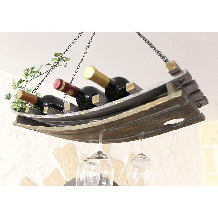 DanDiBo Wine Rack 5089 Ceiling Shelf made of Wood 65 cm Hanging Shelf Bottle Holder Bottle Shelf with Glass Holder Blanket