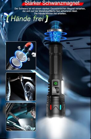 Повторно заряджувана тактична ліхтарик з USB, Zoom, IP67, 11 режимів, 26650 акумулятор для дому, відпочинку, надзвичайних ситуацій та патрулювання