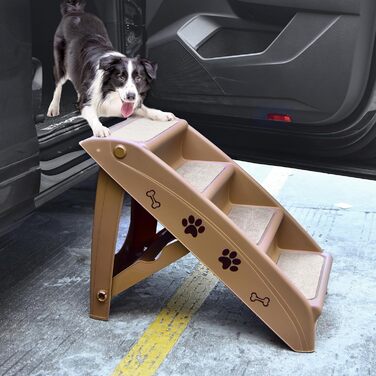 Сходинка для тварин SOARS: 4 сходинки, килимок з повсті, для котів та собак до 60 кг, антиковзаюча, для ліжка, авто, дивану (Коричневий)