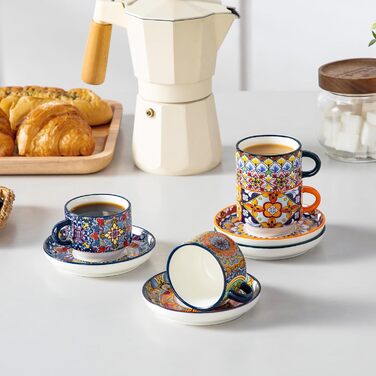 Набір чашок для еспресо Vancasso 4 шт., 150 мл SIMI, з підставками та стійкою, керамічні, для капучіно, еспресо, лате