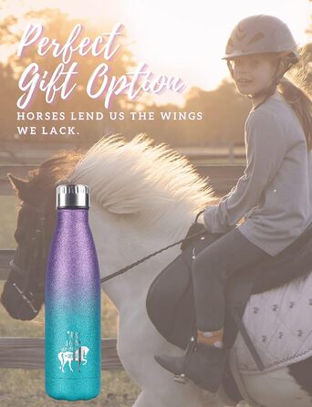 Horse gifts for girls, women, horse water bottle, insulated stainless steel water bottle, riding gifts for horse lovers, for birthdays, Christmas, back to school, violet-blue