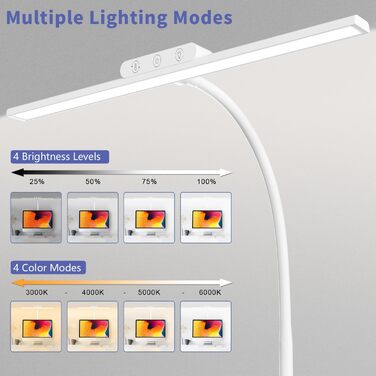 LED Desk Lamp with Adjustable Brightness - 1200 Lumens, Dual Head, Clamp-On for Home Office, Eye Protection, Gooseneck Design, 5 Color Temperature Settings, Metal Base