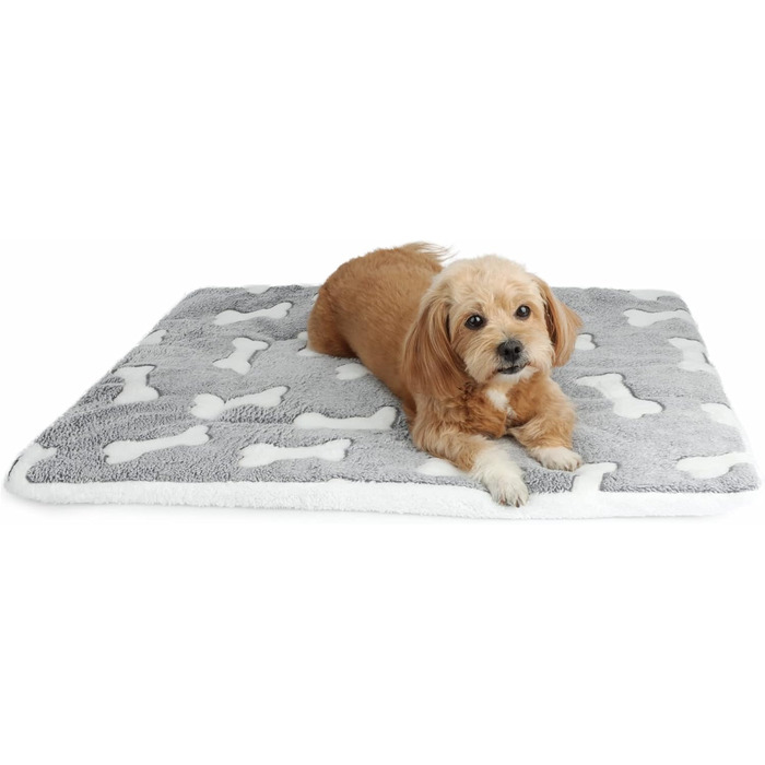 М'який килимок-матрац для собак та котів 60x80 см, білий з принтом кісток